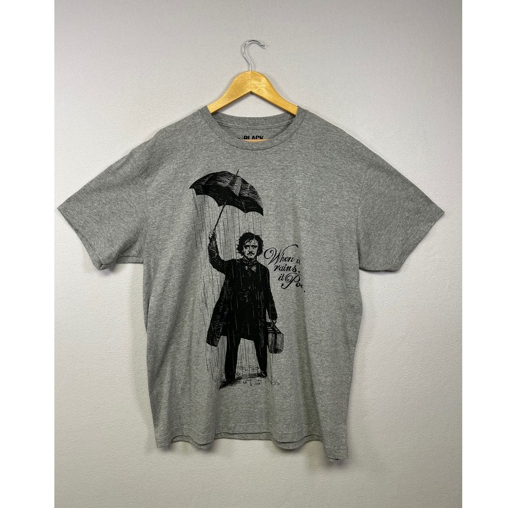 Raven Poet Black Matter Mens XL Gray Edgar Allan Poe When‎ It Rains It Poe Shirt